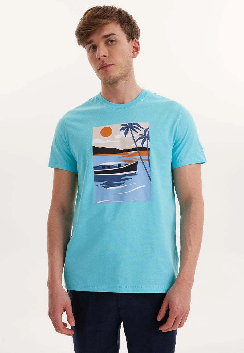 View Boat - T-Shirt Print - Blue Curacao 1 View Boat - T-Shirt Print - Blue Curacao
